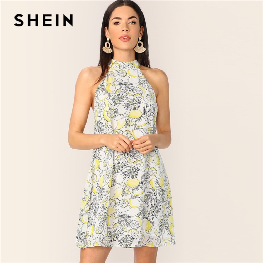 Halter neck lemon print dress